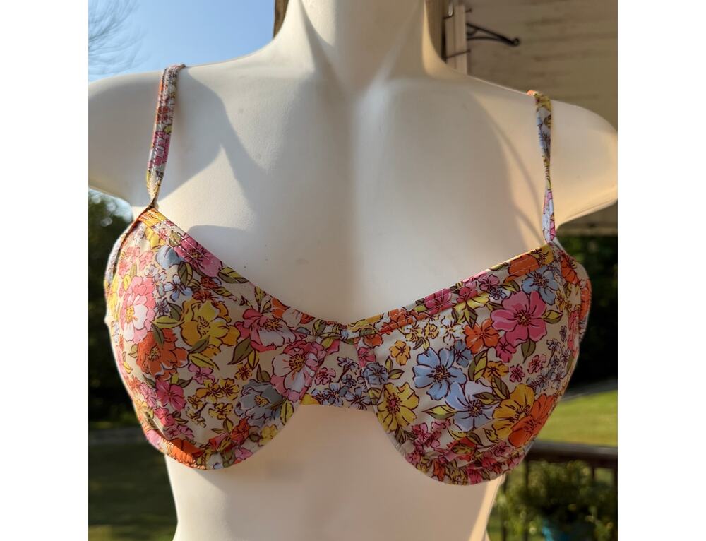 Indie Hippie Retro Floral Underwire Balconette Bikini Top XS 70s Boho Festival